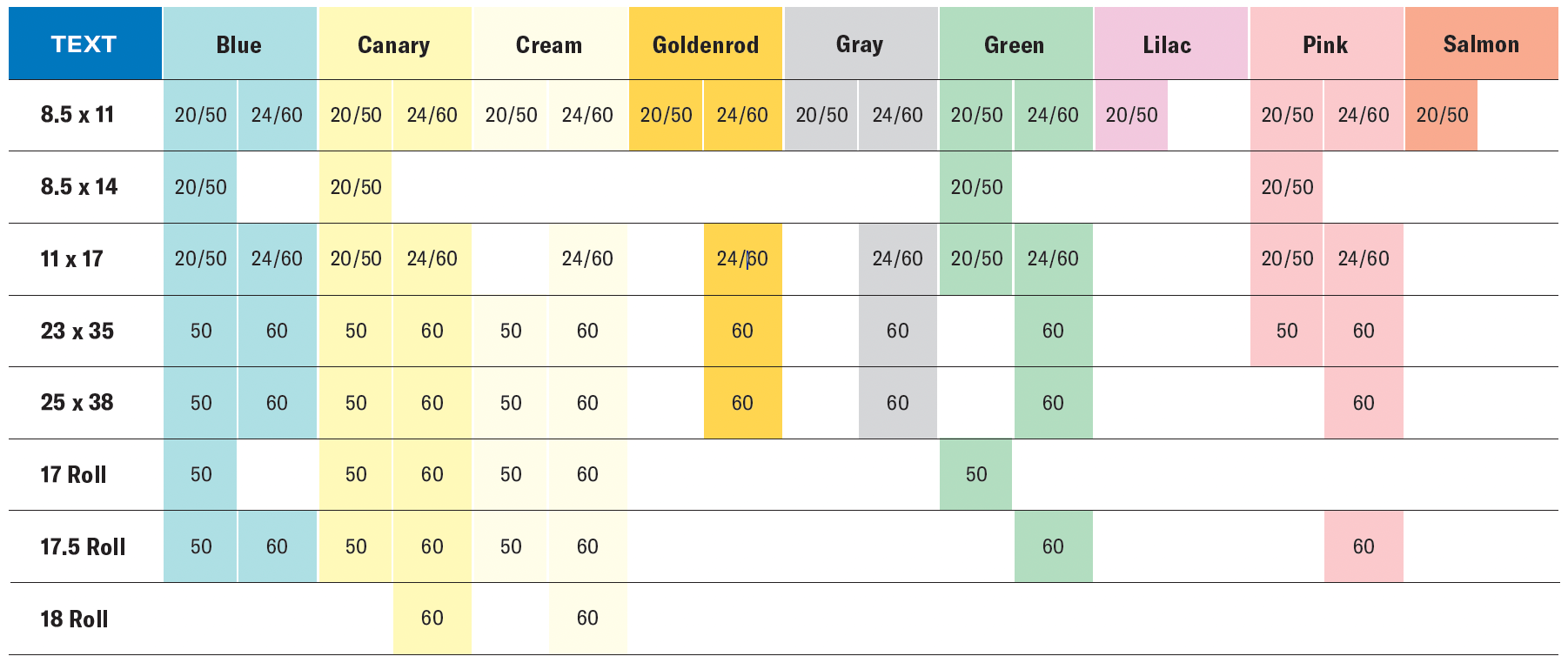 Hammermill Colors Text Table